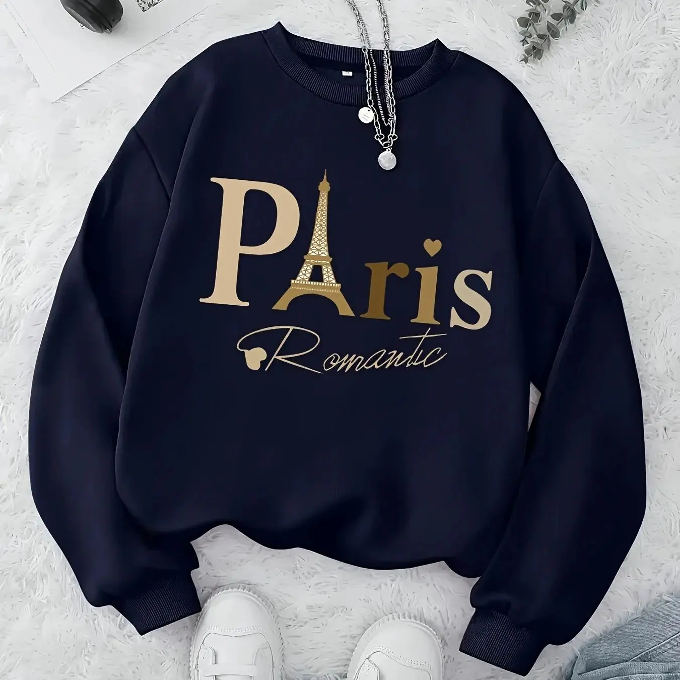 

Paris Loose Sweatshirt Casual Long Sleeve Women Autumn and winter Comfortable Pullover Crewneck Loose Female Clothes