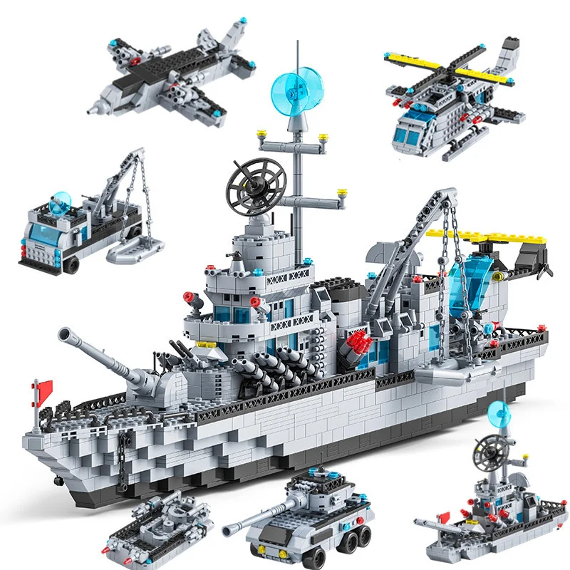 1560pcs Model Warships Building Blocks Construction Navy Battleship Army Boat Aircraft Bricks Toys for Children Gift