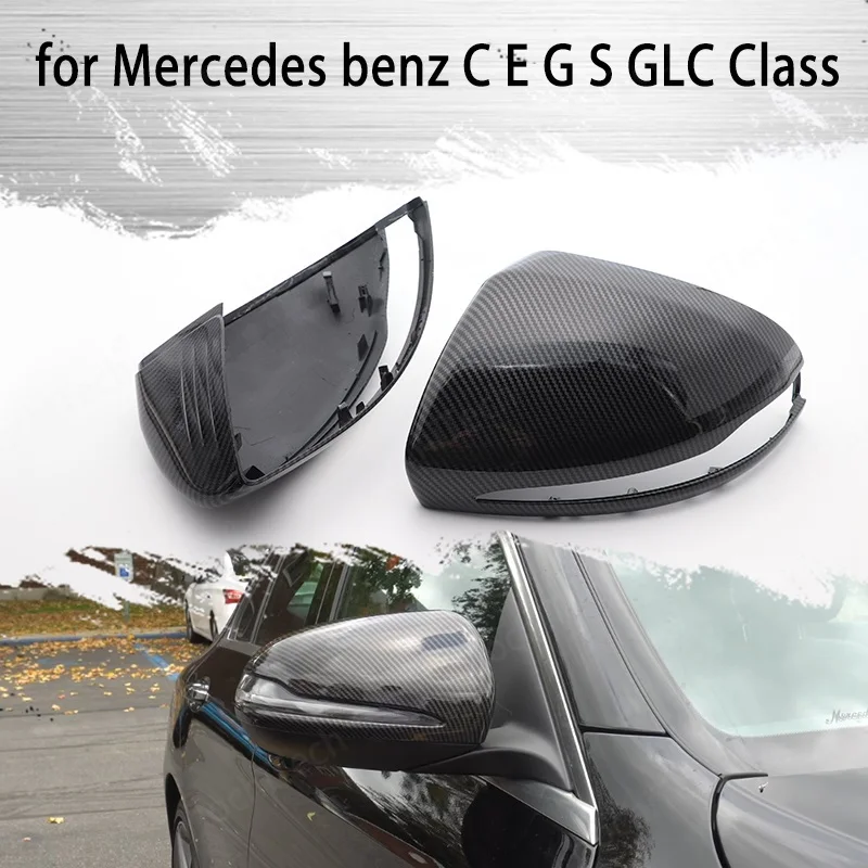 Side RearView Mirror Cover Caps Carbon Fiber Pattern For Mercedes-Benz C S E GLC W205 W253 W222 W213 W238 X253 2016-2020 LHD