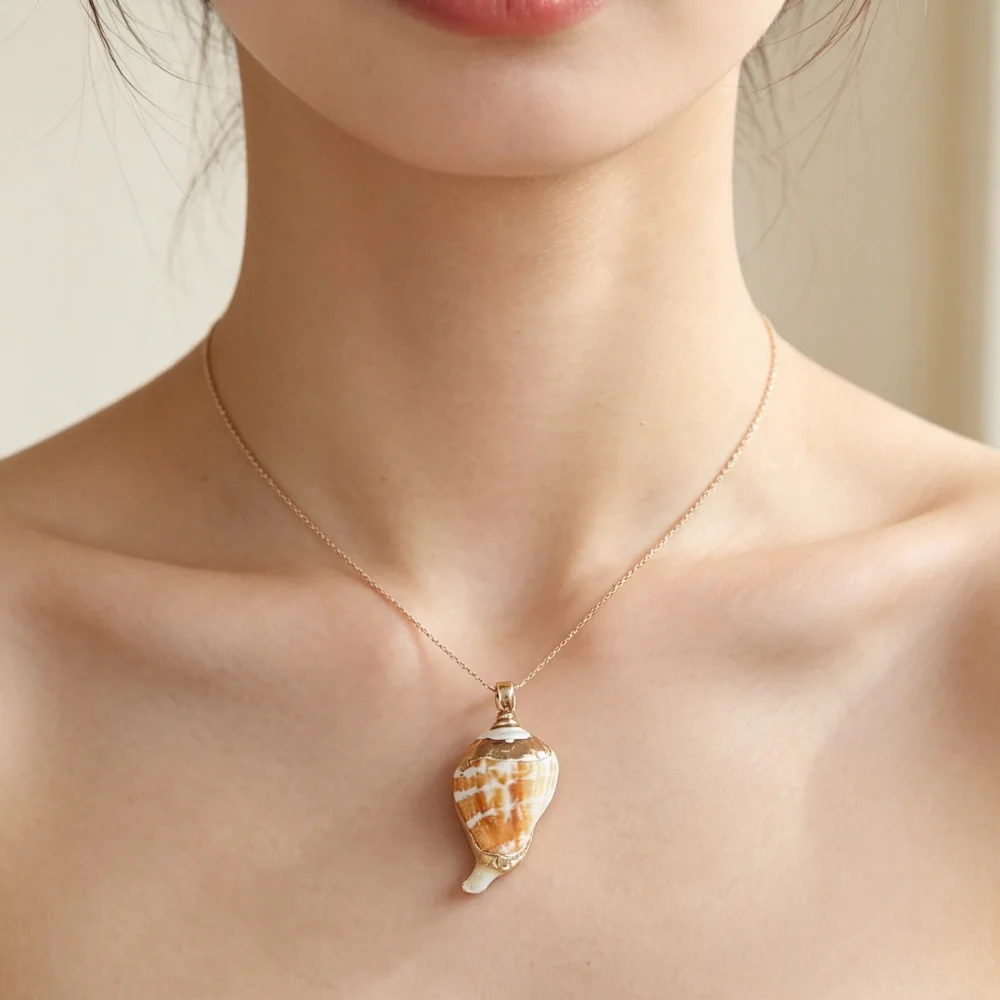 5pcs Conch Shaped Natural Shell Pendants With Gold-Plated Edge Wrap Design Charms Suitable For Handmade Fashion Women's Jewelry