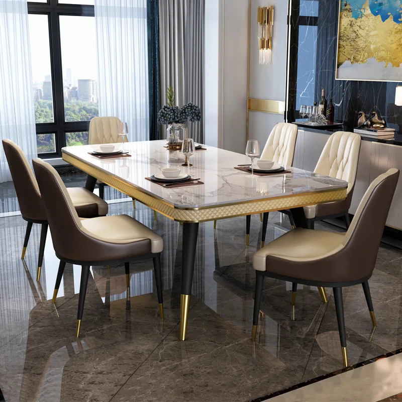 ！@Foshan Factory High Quality Luxury Design Marble Top Stainless Steel Frame Dining Table for Living Room Furniture Set