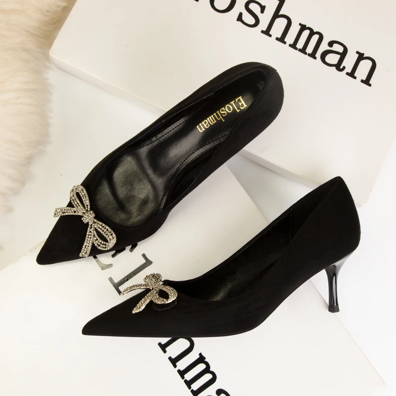 

Новые туфли-лодочки на тонком каблуке с бантом-бабочкой и кристаллами, весна-лето 2026, сексуальные, для вечеринок, размеры 34-41