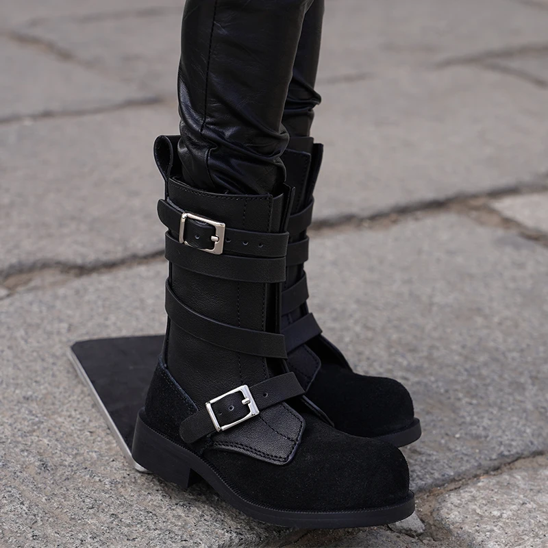 

Uncle Size Bjd Doll Shoes 12cm*4cm Handmade Cool Thick Soled High Top Cowhide Patchwork Buckle Boots For Doll Toy Accessories