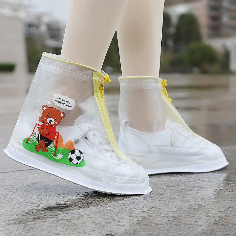 Children Waterproof Shoe Dust Cover Cute Cartoon Thickened Non-slip Rain Boots Outdoor Soles Protector Shoes Accessories