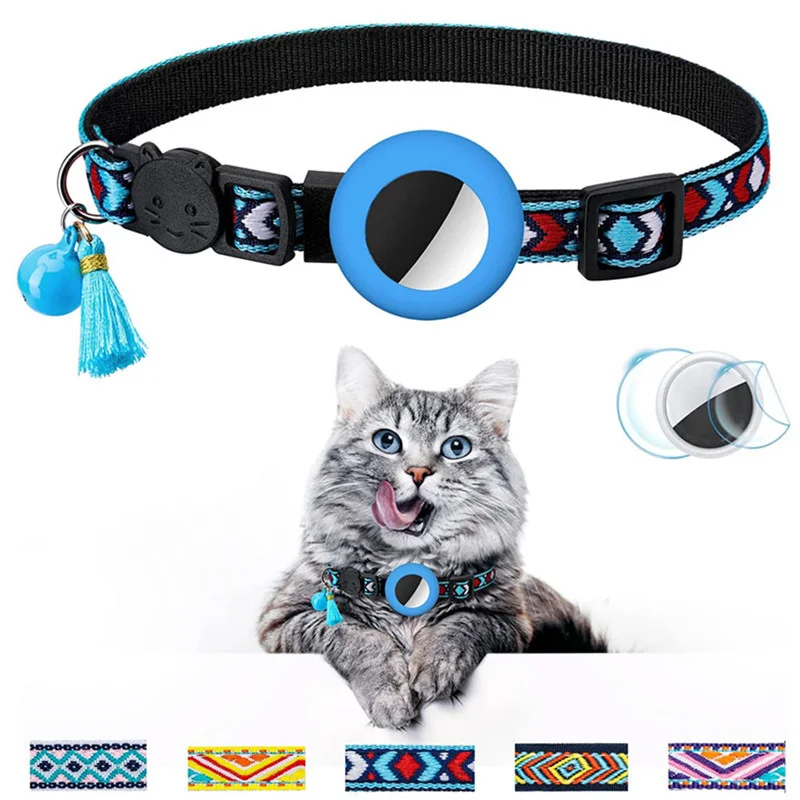 Cat/dog AirTag collar with ethnic style woven collar and tassel silicone anti loss pet collar