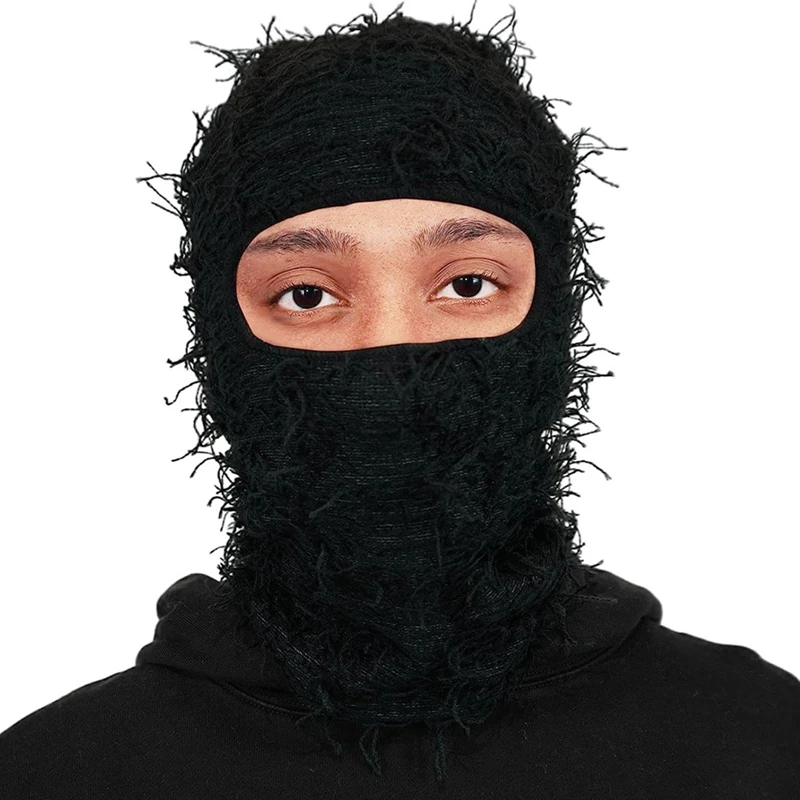 

Unisex Full Face Ski Mask Distressed Knitted Caps Hip Hop Balaclava Fuzzy Fleece Skiing Beanies Hats Funny Bonnet Cap Gorras