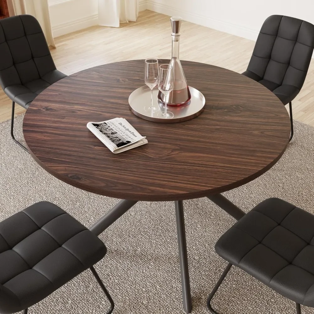 45.3 Inch Round Dining Table Set for 4, Mid Century Modern MDF Coffee Set for Dining Room Kitchen Apartment