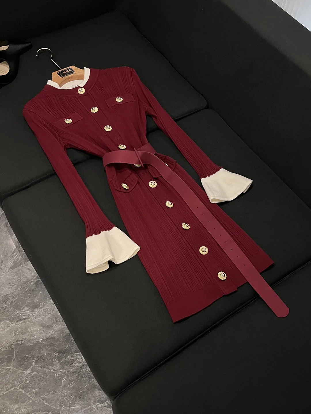 

Faionable Knitted ort Dr 2025 Winter Ele Sle Long Sve round Ne Slim Fit Belted Versatile Ci Commute Dr