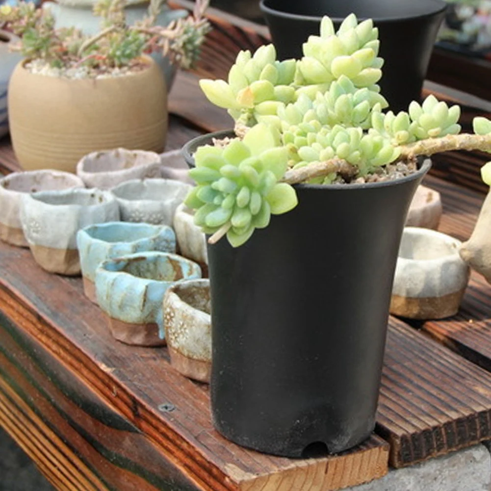 

B45C 10 шт. черные круглые цветочные горшки с высокой талией, глубокие горшки идеально подходят для комнатных и наружных растений, семян, овощей