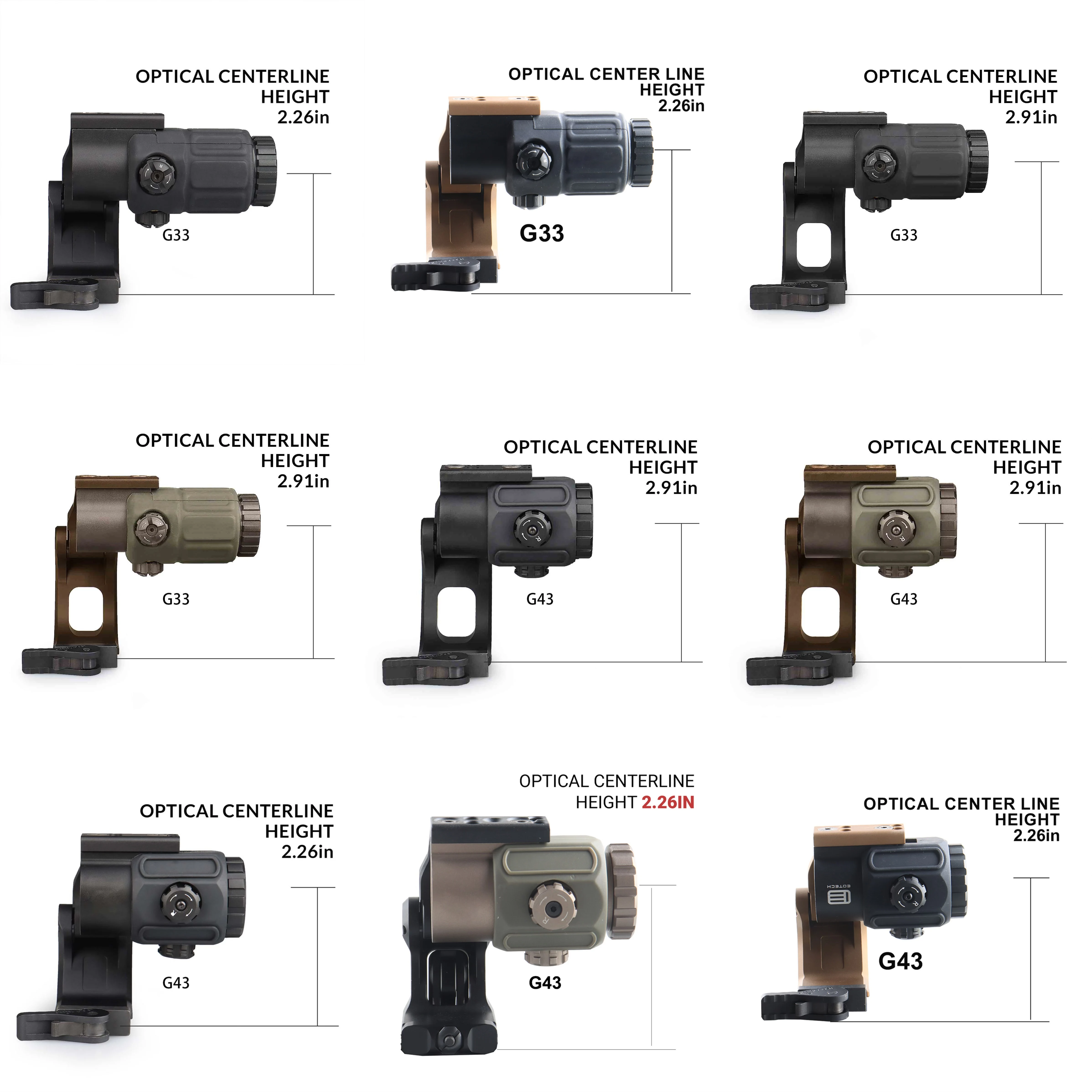 

G33 Scope Sight G43 3X Magnifier Scope with 2.26" 2.91 inches Switch to Side Quick Detachable QD Riser Mount