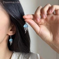 Cute Blue Jellyfish Ocean Pendant Earrings For Women Girls Unique Aesthetic Charm Harajuku EMO Vintage Jewelry Accessories