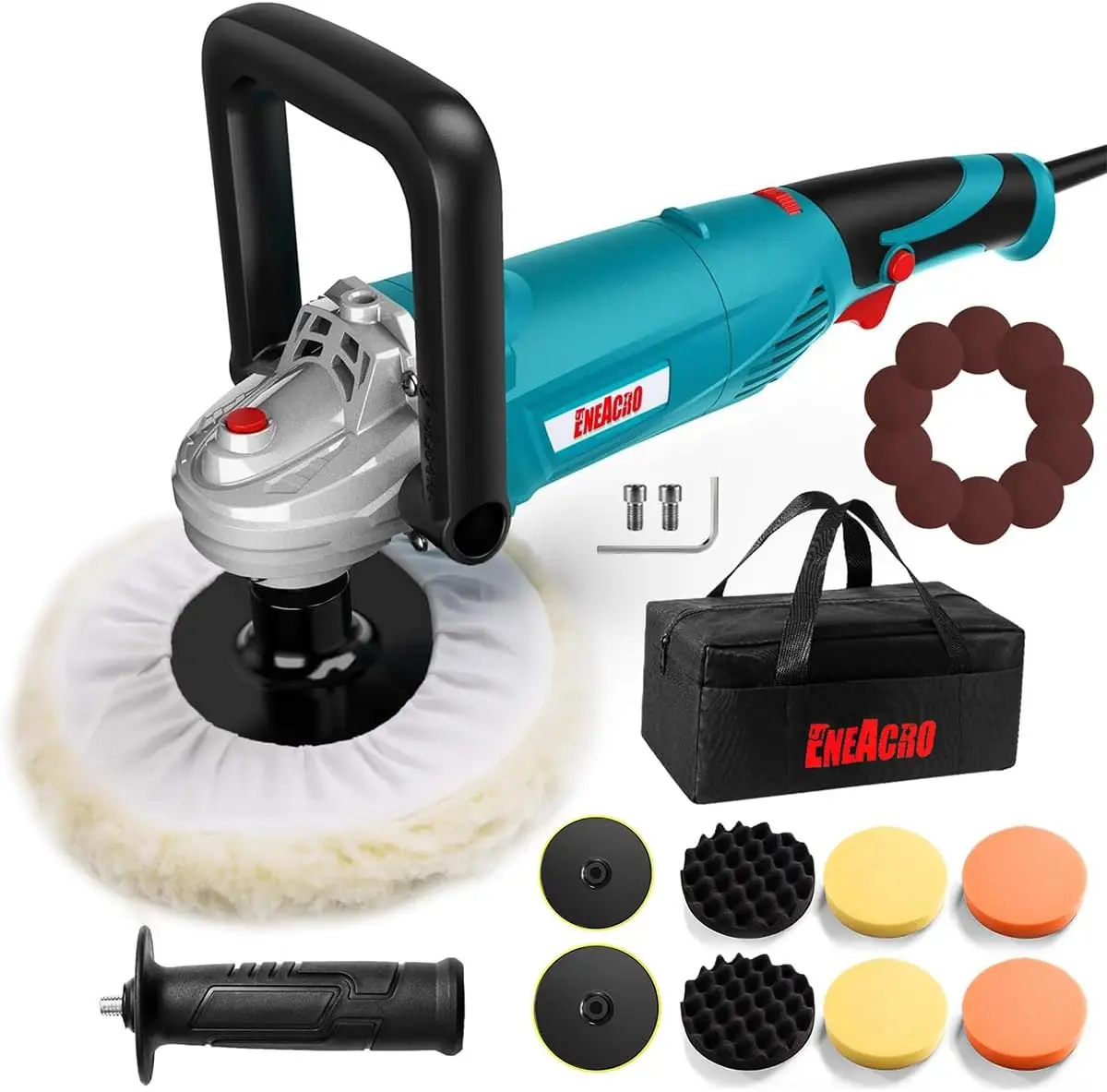 

1600W Rotary Car Buffer Polisher Waxer, 7-inch/6-inch Variable Speed 1500-3500RPM, Detachable Handle for Boat and Car Polishing