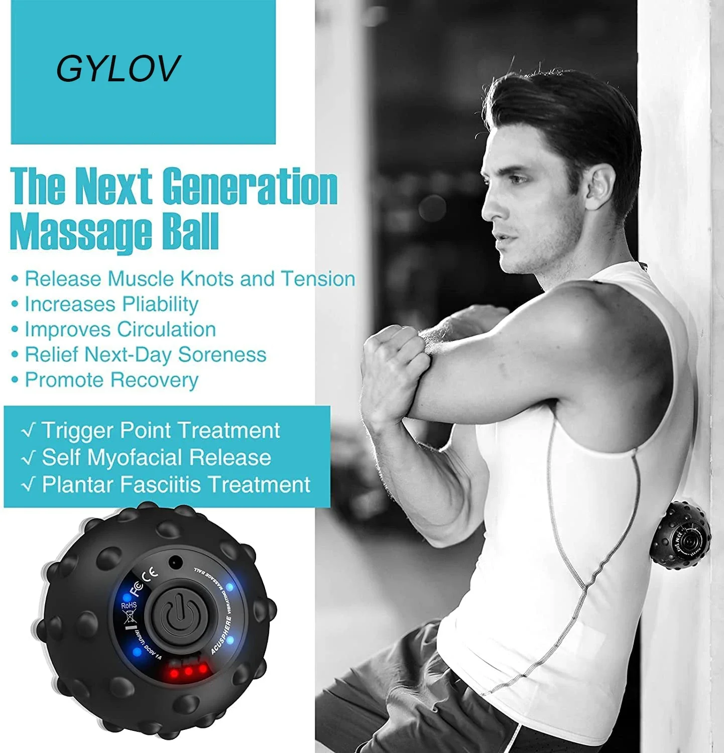

4 Speed High Intensity Vibrating Massage Ball for Muscle and Plantar Fasciitis Pain Relief Yoga Fitness Electric Massage Rolle