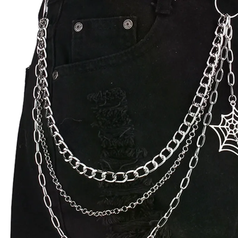 Cadena de pantalón de metal estilo punk a la moda, cadena de cintura hip hop con colgante de telaraña, cadena para jeans para hombres y mujeres, accesorios, regalos
