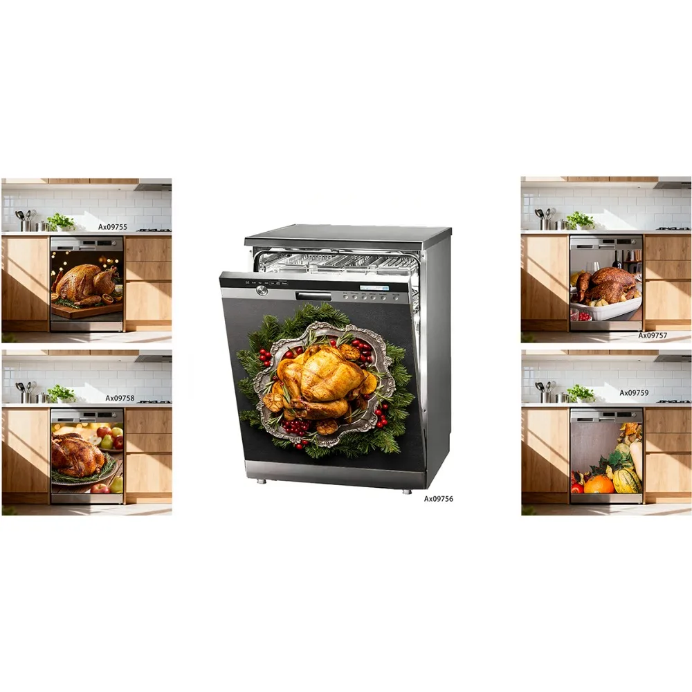 Thanksgiving Roasted Turkey Dishwasher Door Sticker Self-adhesive Wallpaper for Cabinets Wardrobe Door Aesthetics Decoration