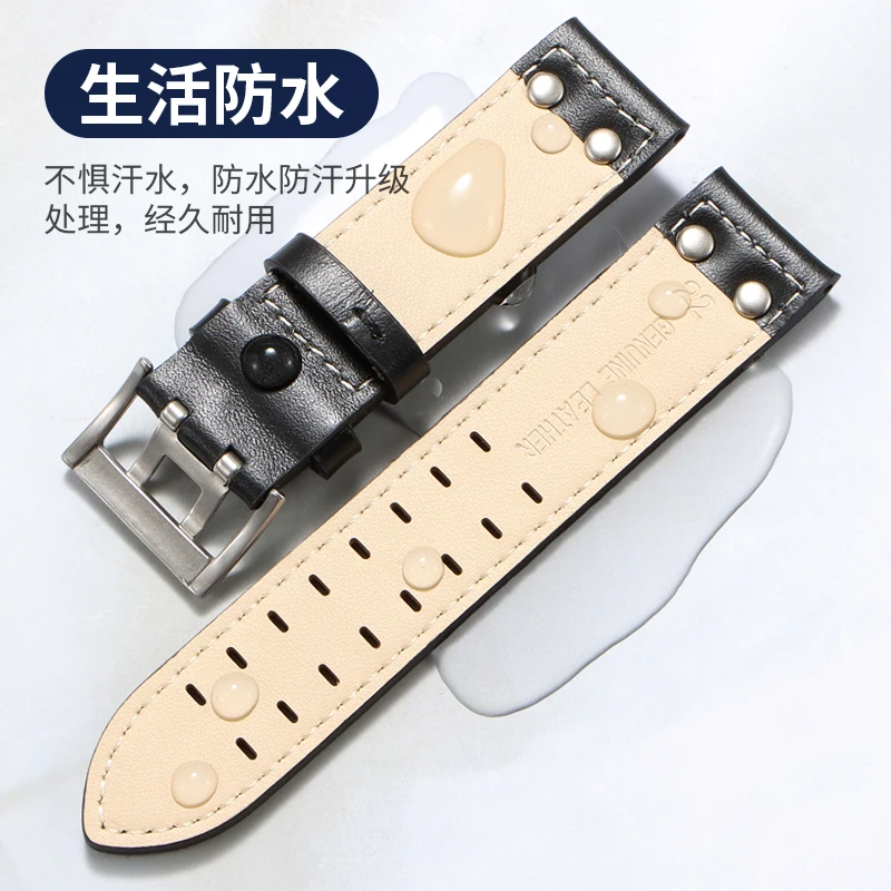 حزام ساعة من جلد البقر متوافق مع ساعات Hamilton Khaki Aviation / Jazzmaster / Field للرجال (20 مم و22 مم)