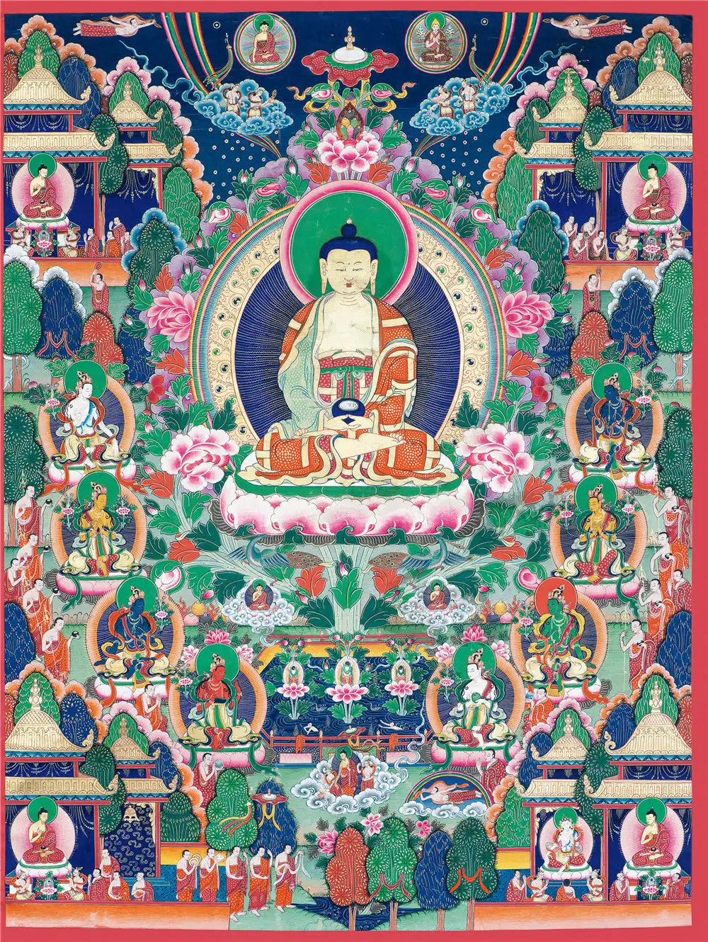 

Amitayus in Pure Land Thangka,Gandhanra Tibetan Buddhist Thangka Art,Giclee Printed and Hand Framed,47" × 32"