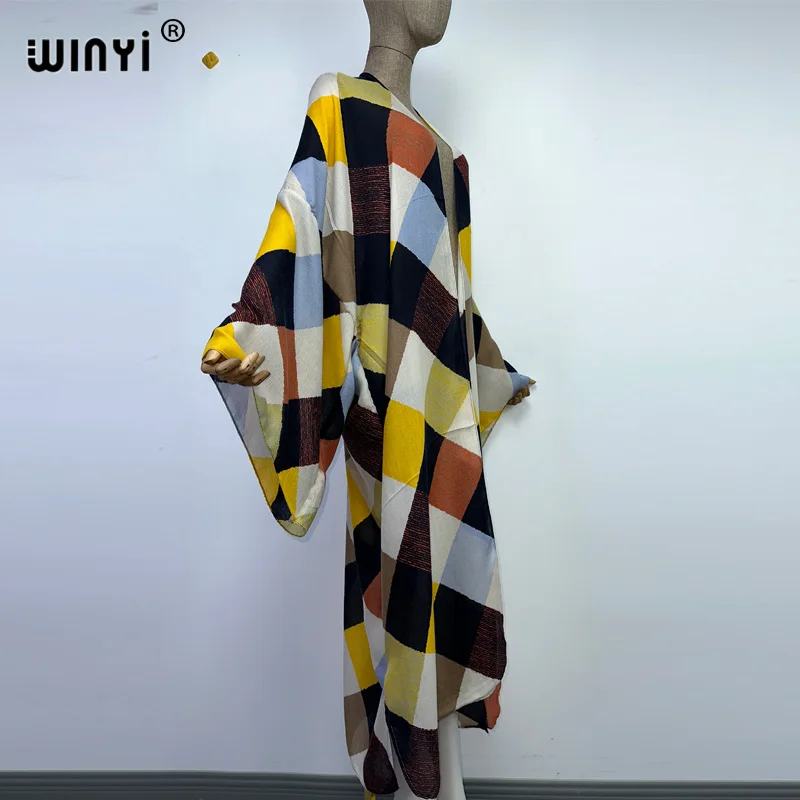 WINYI-Kimono à manches longues pour femmes, vêtements de plage, imprimé, correspondance de documents, cover-up, boho, cardigan, élégant, sexy, vacances, 2022