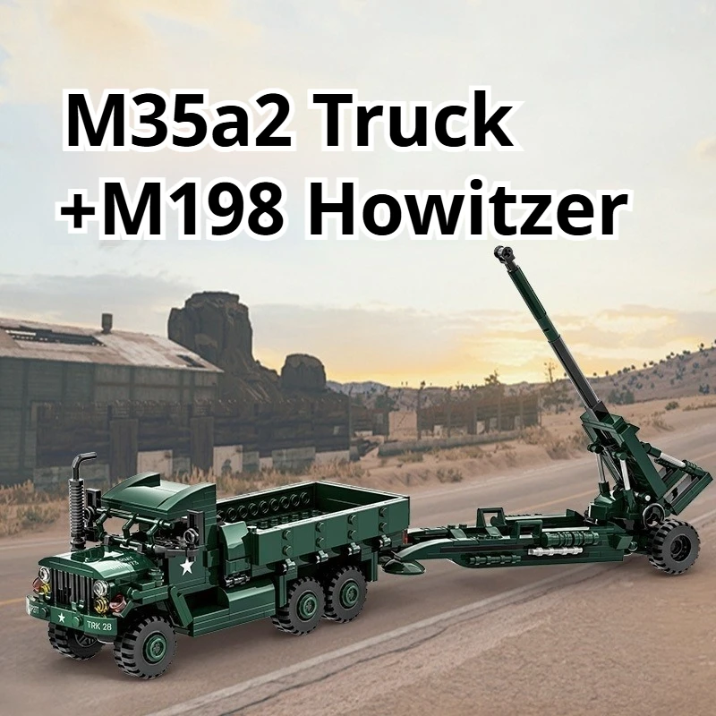

Military Equipment Small Particle Building Block Ornament M35a2 Truck and M198 Howitzer Child Holiday Gift Compatible with Lego