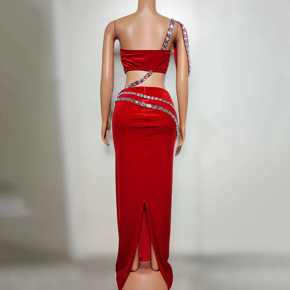 Crimson บรรยากาศเพชรชุดชุดราตรีวันเกิด PARTY จัดเลี้ยง PROM Modern Dance Show Star สีแดงพรมพรหมชุดหรูหรา