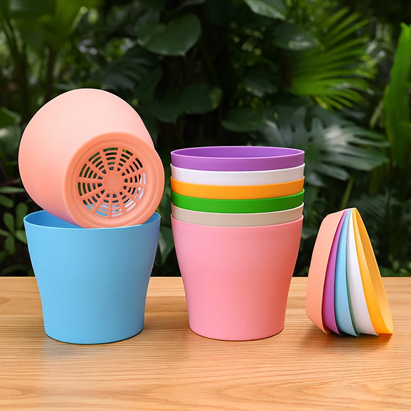 Maceta Redonda de Plástico, Macetas para Plantas Suculentas con Bandeja, Macetas Coloridas para Plantas, Decoración para Balcón, Hogar y Jardín