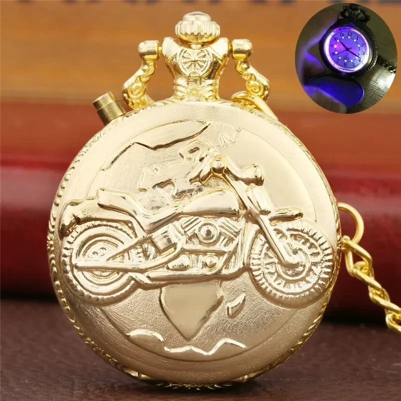 Creative Luminous Clock Analog Quartz Pocket Watch Pendant Chain Motorcycle Motorbike Light Watches Clock for Men Women
