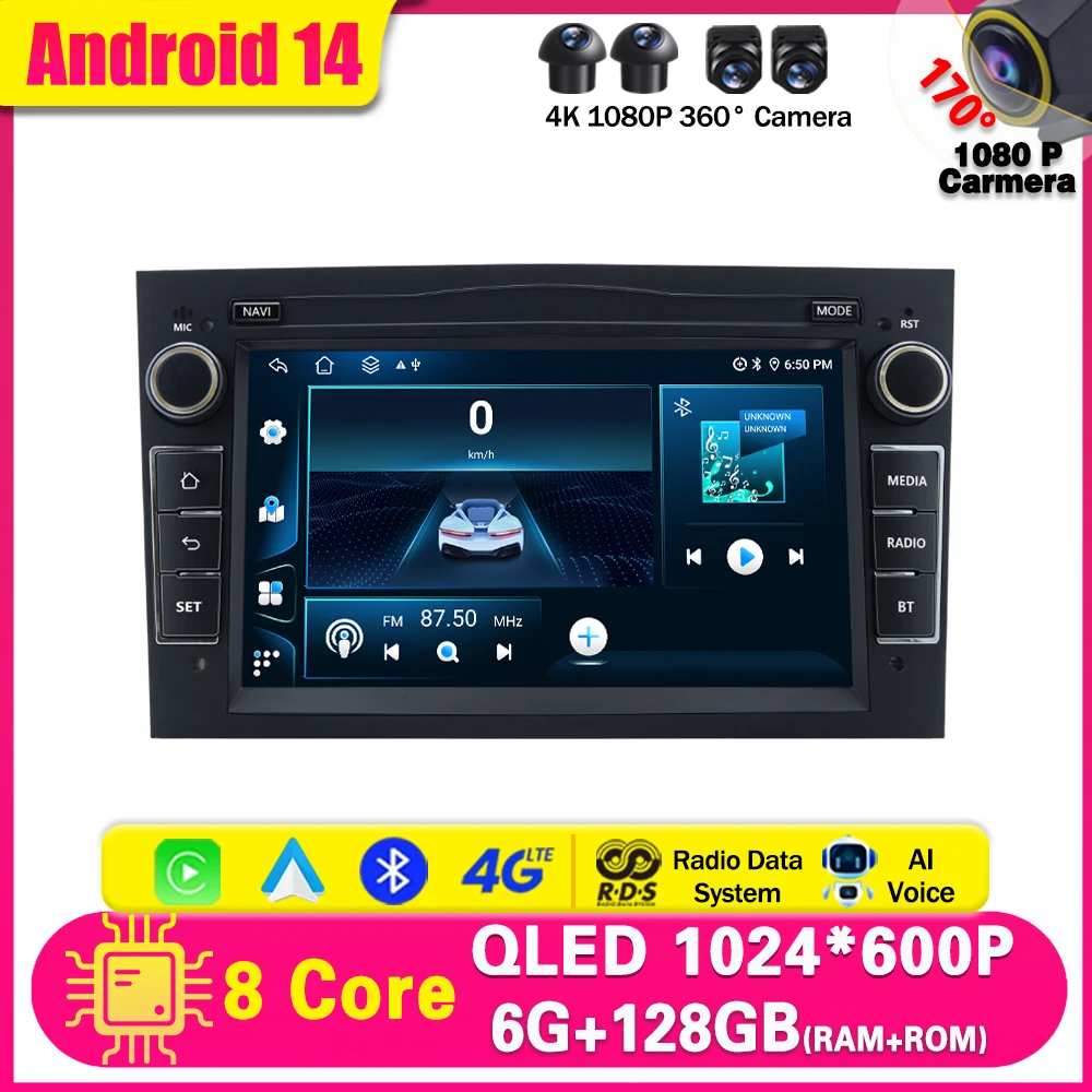 Android 14 Car Radio For Opel Astra H J 2004 Vectra Vauxhall Antara Zafira Corsa C D Vivaro Meriva Veda Navigation Carplay WIFI