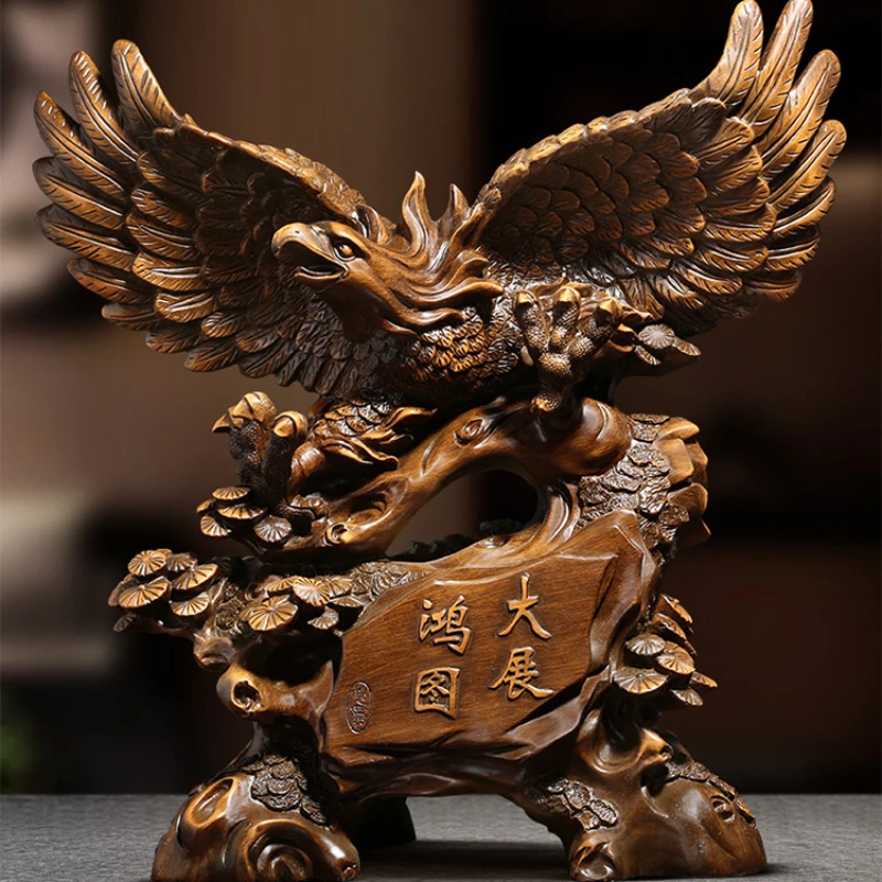 Solid Wood Eagle Ornaments Woodcarving Handicrafts Absorb Wealth Living Room Home Decor Feng Shui Ornaments Housewarming Gift