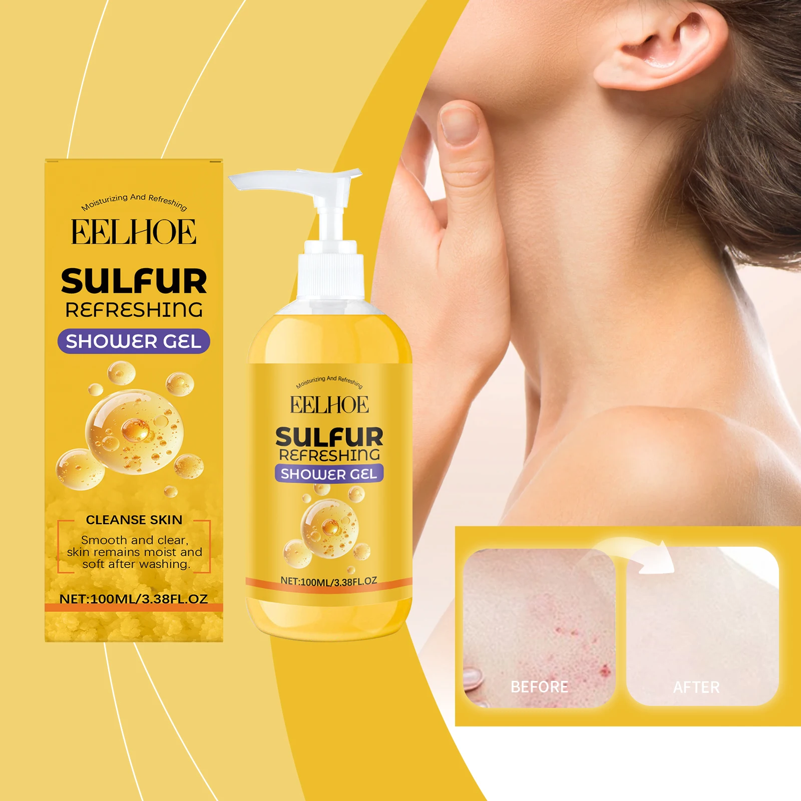 Sulfur Refreshing Shower Gel - Moisturizing Body Wash for Smooth & Clear Skin | Purifying Sulfur Formula Gently Cleanses