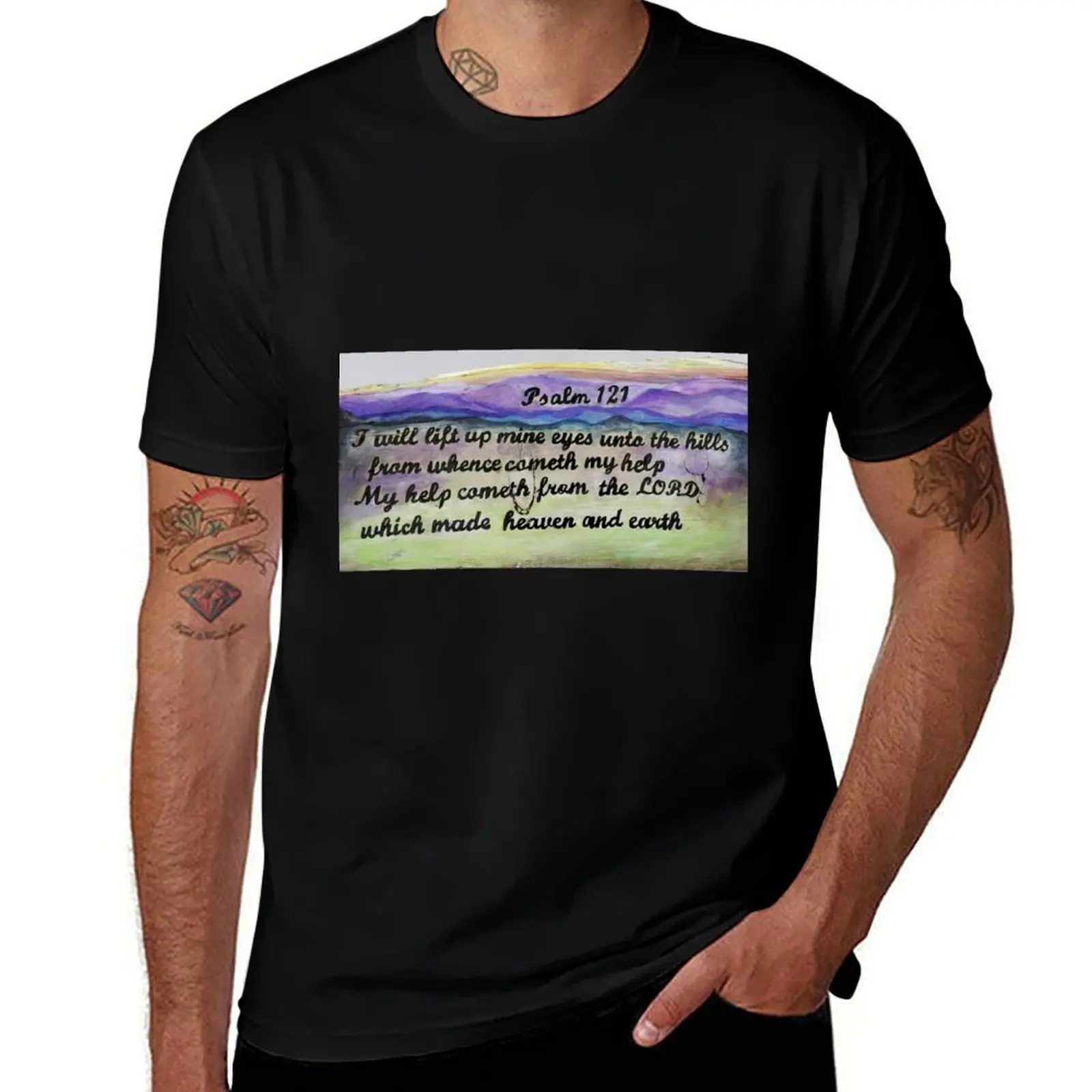 

Psalm 121 I will lift up my eyes mountain painting T-Shirt t shirts for man pack white T-Shirt