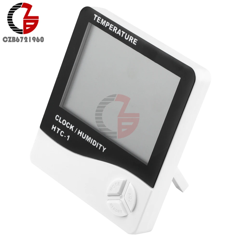 HTC-1 مقياس الحرارة الرقمي والرطوبة على مدار الساعة منبه/تقويم منبه 5 وظائف حامل سطح المكتب بشاشة كبيرة وحامل على الحائط باللون الأبيض #4