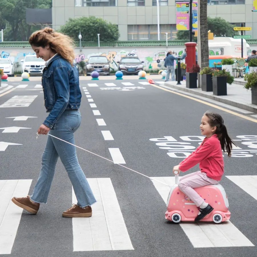Ride on Suitcase with Storage Space Pulling Rope and Stickers Pink