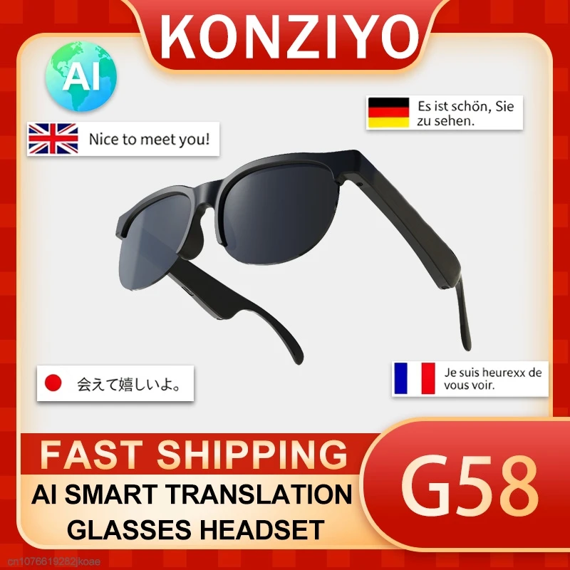 

New G58 AI Translation Glasses Headphones Wireless Bluetooth Automatic Voice Translation Headphones outdoor sunglasses Headset