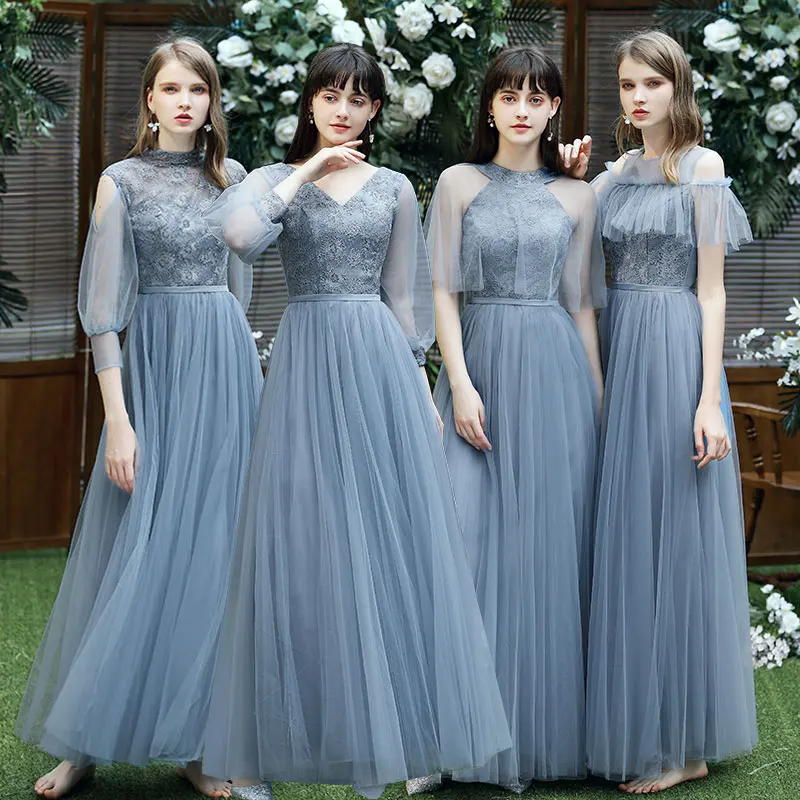 Reject Return J108 Blue Bridesmaid Dresses 2024 New Long Sleeve Long Sisterhood Women Dresses For Party And Wedding