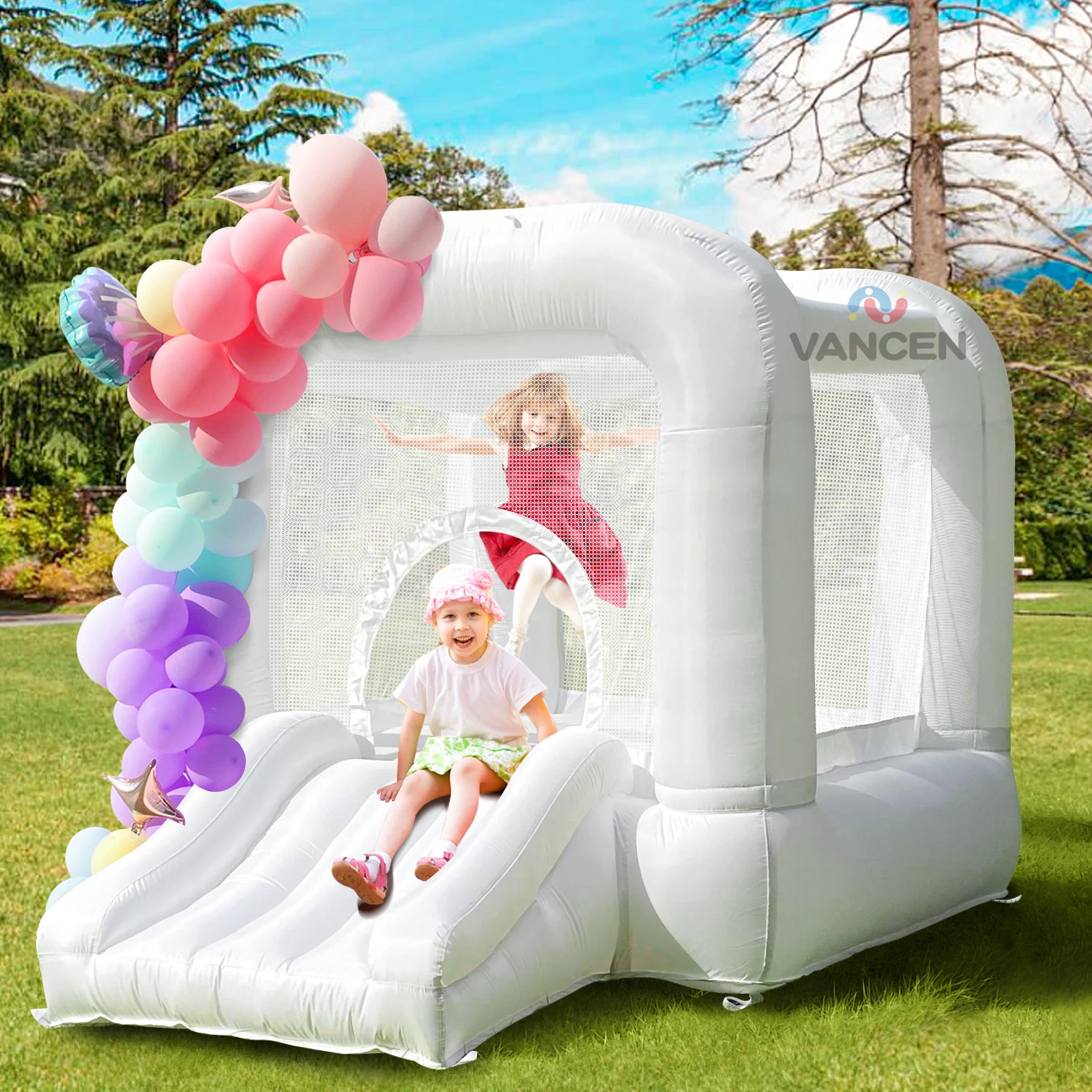 

8FT Arch Inflatable White bounce house with Slide, Premium Bounce House for Weddings, Birthday Parties and Event Venues