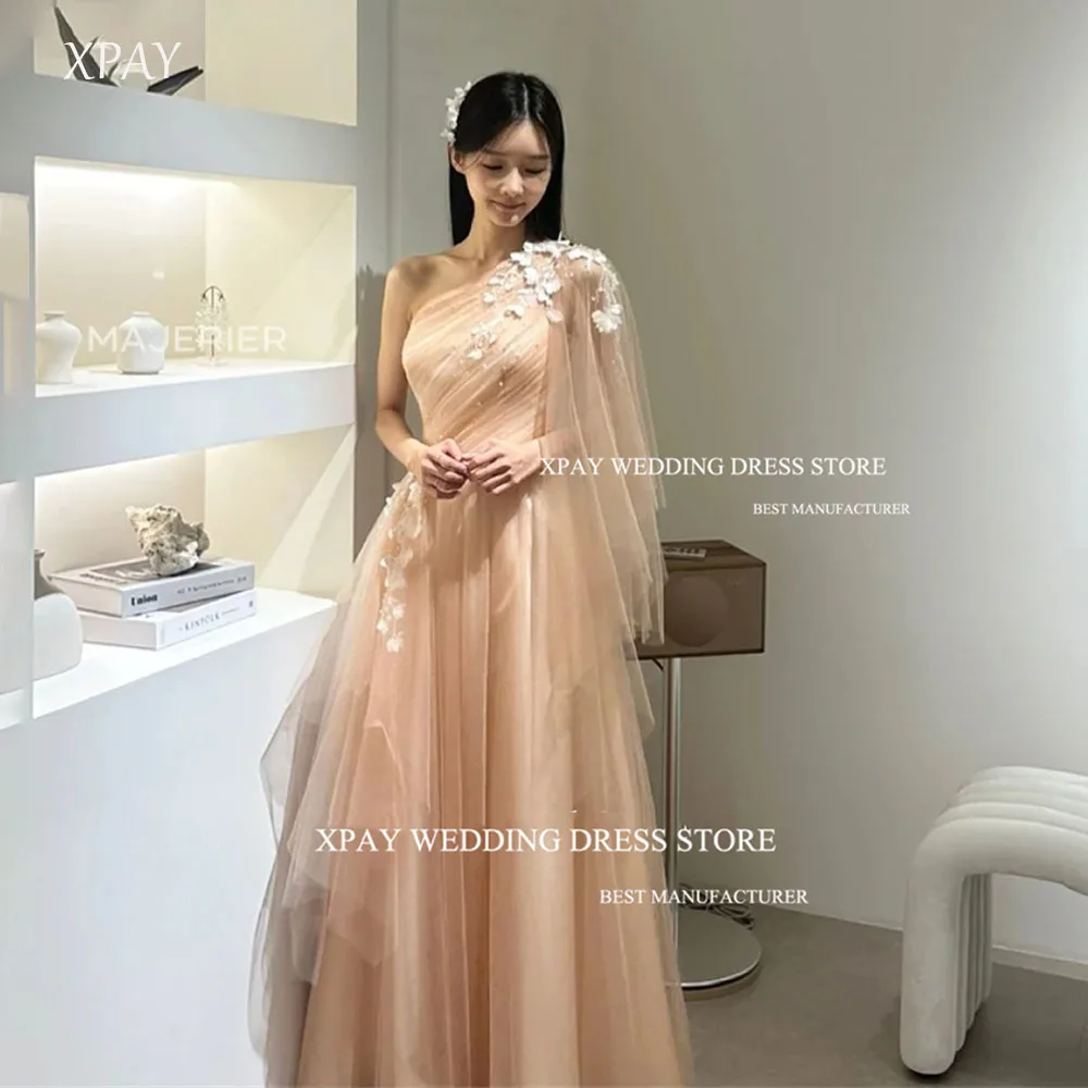 

XPAY Glitter One-Shoulder Embroidery Tulle Korea Wedding Dress Photo Shoot Evening Floor-Length Prom Gowns Cocktail Party 웨딩드레스