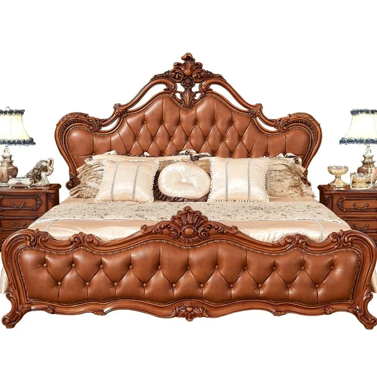 European-style all-solid wood double bed master bedroom wedding bed American rural light luxury carving high-end