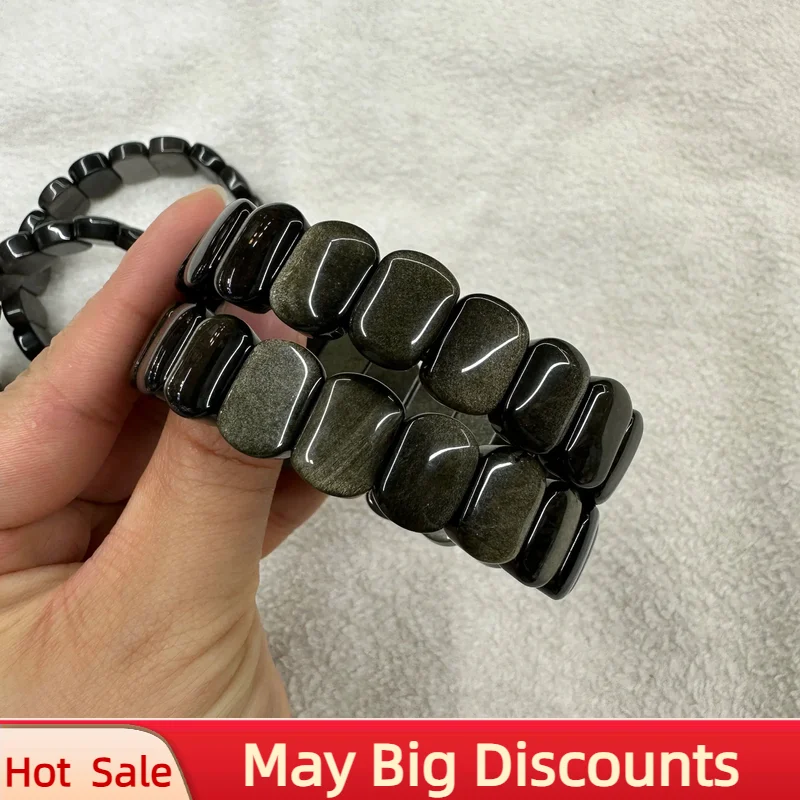 New  Natural Gemtone Jewelry Bangle Obsidian Stone 9×14mm Charm Beads Fashion Energy Bracelet for Christmas Gift Wholesale !