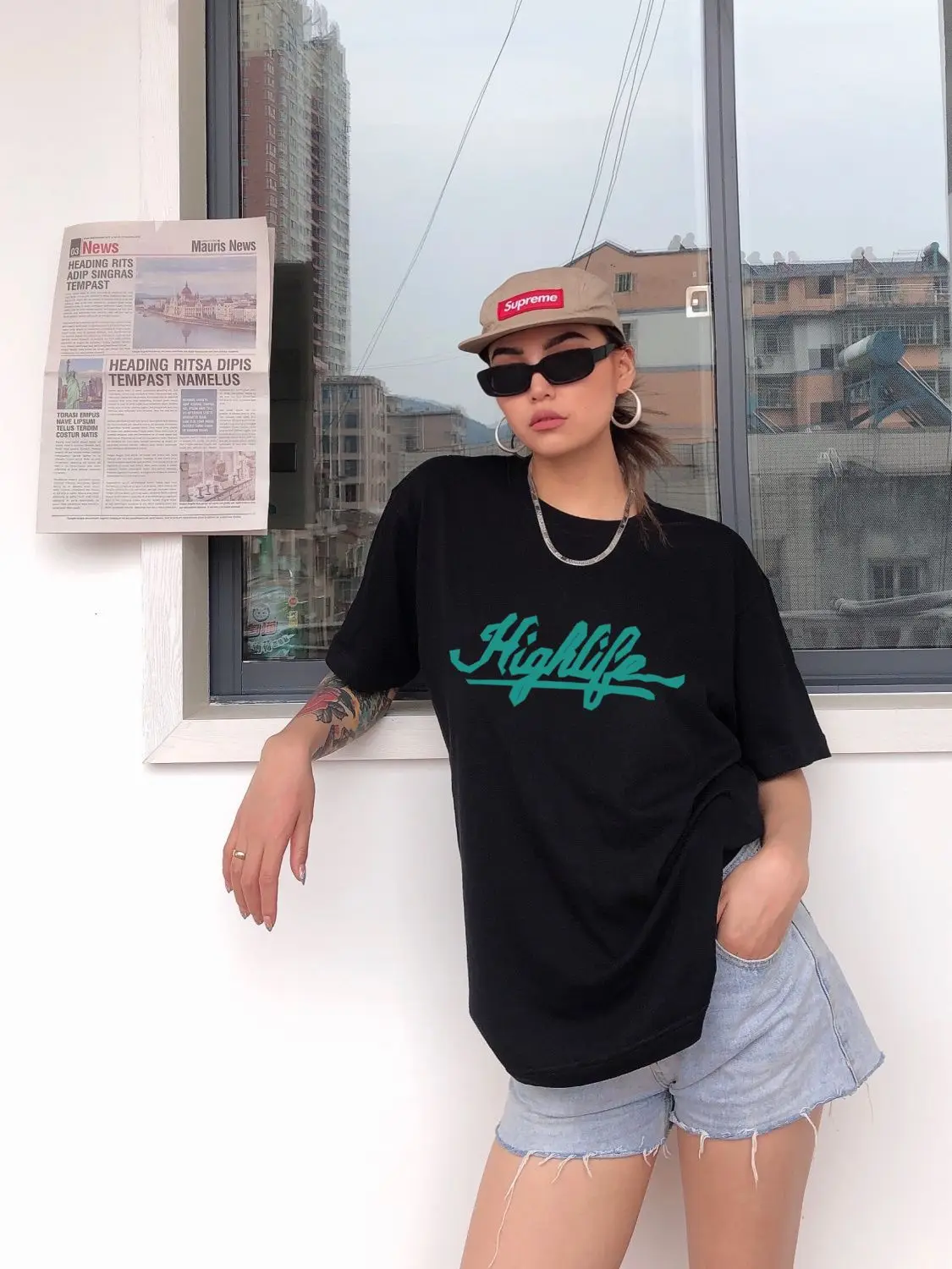 

T-shirt D'été Ample À Manches Courtes Pour Femmes Européennes, Américaines En Pur Coton Imprimé Noir Et Blanc