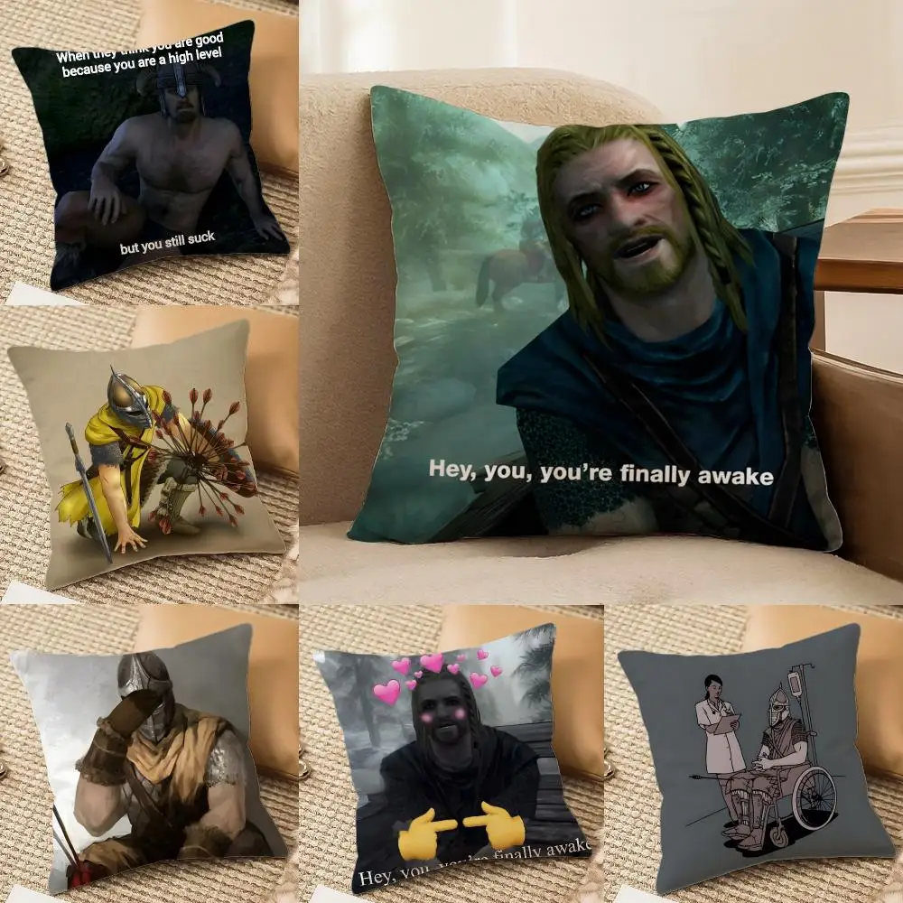 Hey You Youre Finally Awake Funny Design Double-Sided Plush Sofa Cushion Covers Organic Breathable Invisible Zipper