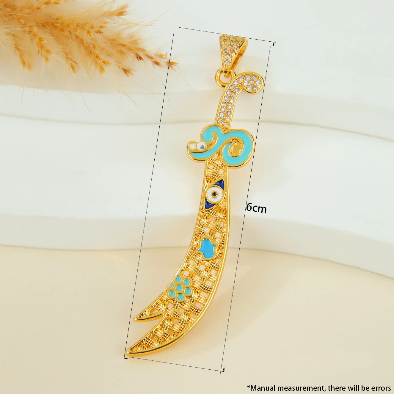 Arabische Muslimische Islamische Glücksbringer-Halskette Anhänger 21k Vergoldet Dubai Vintage Geometrischer Anhänger Bollywood Modeschmuck – Detail 8