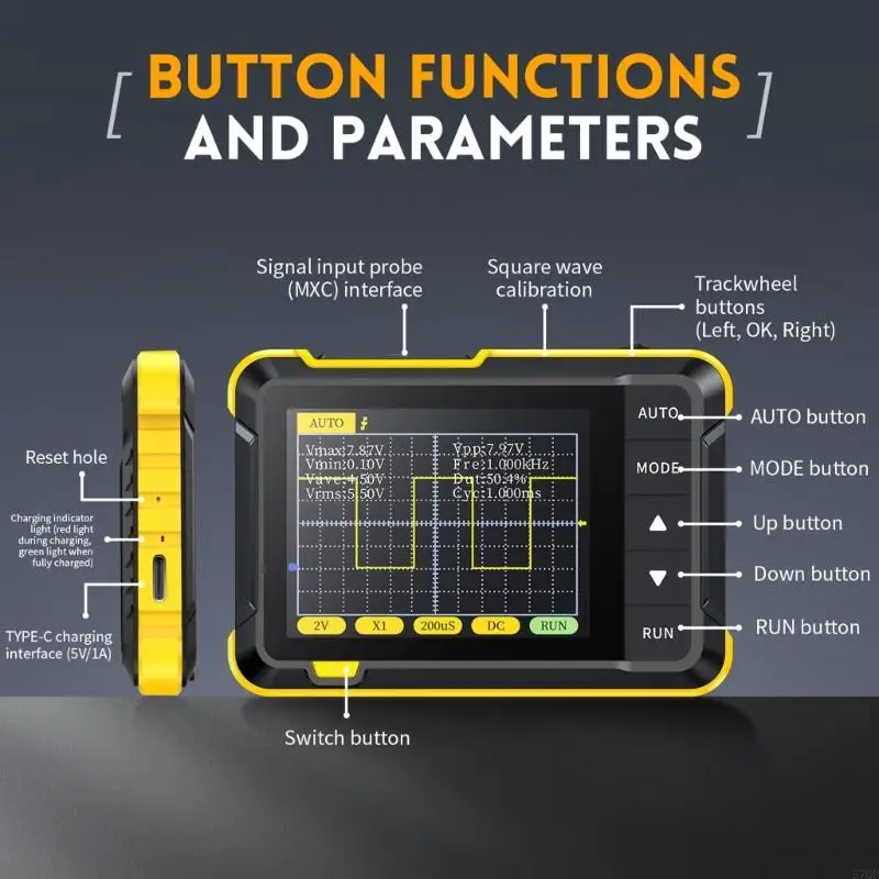 57QF Electrical Tester Handheld Digital Oscilloscope with 200Khz Bandwidth for Automotive Electronics Waveform Generator