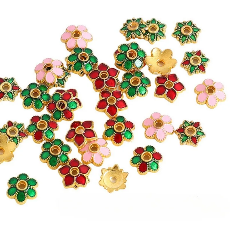 スペーサーホルダービーズ,5花びらルーズスペーサー,クマのキャップ,自分でできるペン,ジュエリー作り,イヤリング,油,30個,7mm, 8mm