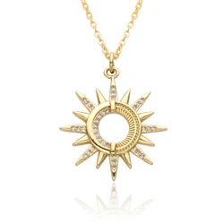 Y2K Gold Color Solar Sun Charms Cubic Zirconia Necklace for Women Men CZ Choker Chain Pendant for Jewelry Making DIY Accessories