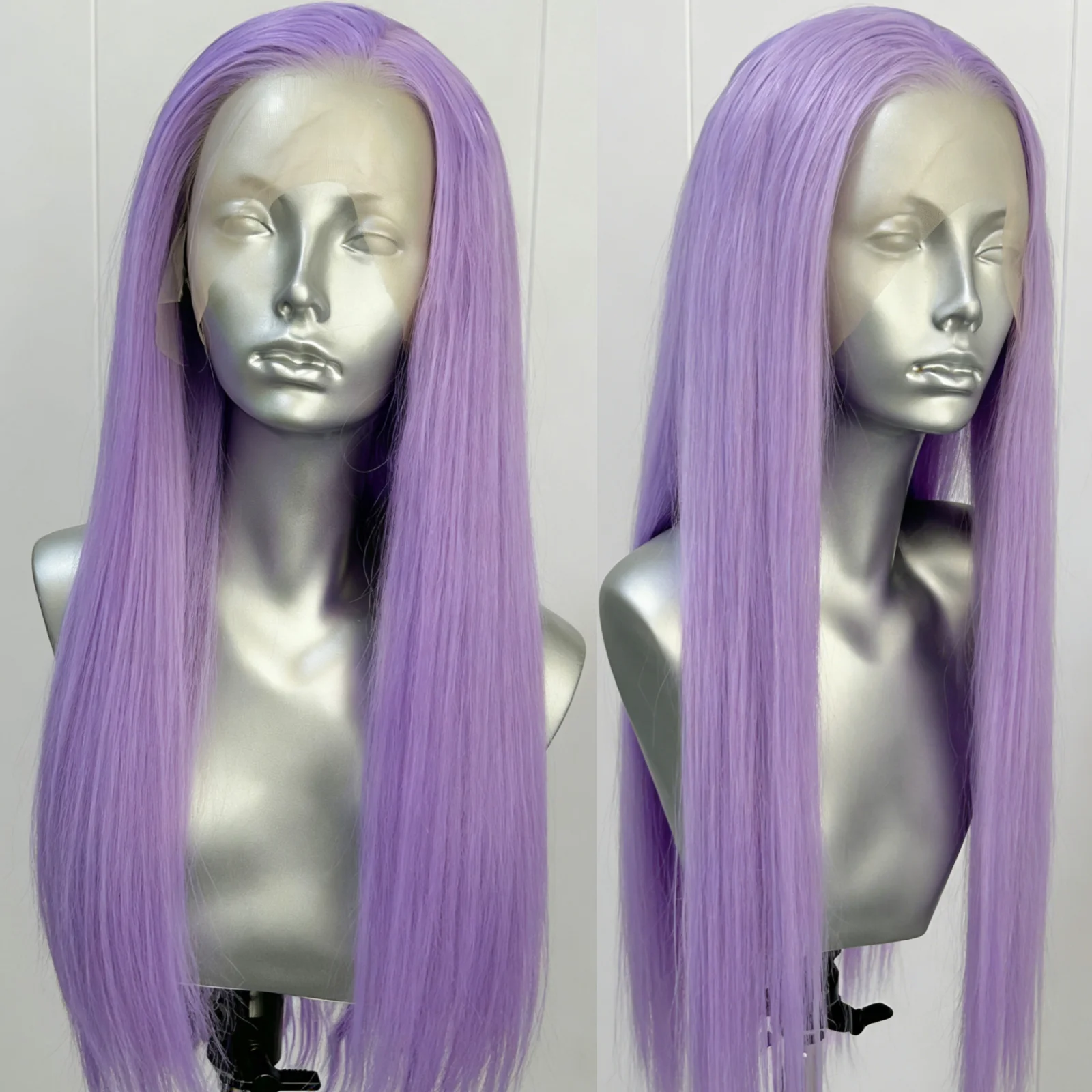

Light Purple Long Straight 13x4 Lace Front Wigs for Women Pre Plucked Hairline Lavender Colored Yaki Bone Straight Synthetic