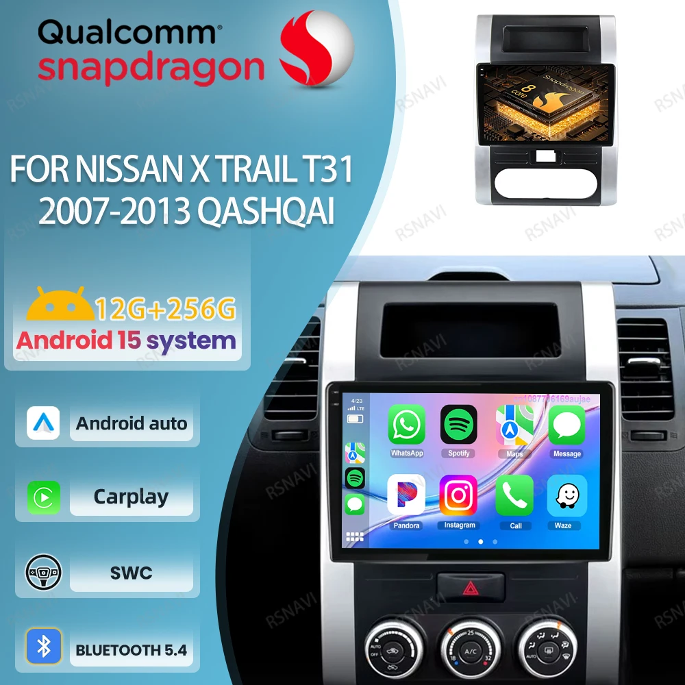 

Car Radio Android 15 For Nissan X Trail T31 2007-2013 Stereo Wireless Carplay Auto Autoradio 5G WIFI Head Unit DVD 4G LTE QLED