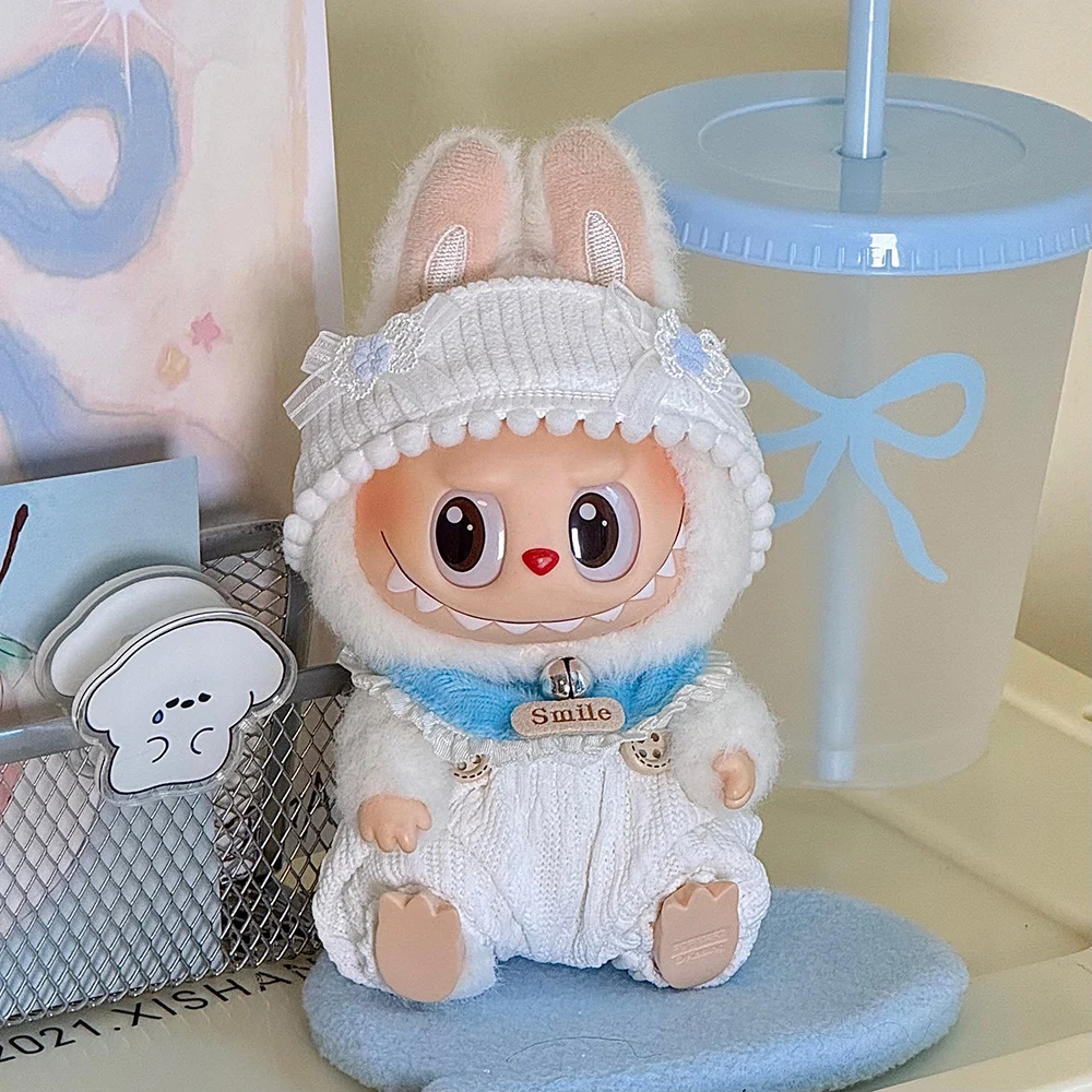 For 17cm Labubu Doll Clothes Christmas Cape Snowman Deer Design Bell Shawl Kpop Exo Korea Style Plush Doll Outfit for Collectors