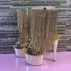 6 pollici tacchi, alla moda 15 centimetri elettrolitico tacchi a spillo, sequins in rilievo, pole dancing stivali alla caviglia per il partito del club