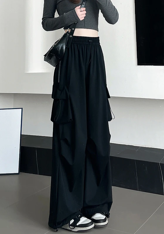 Cargohose für Damen, Streetwear, Herbst, Nylon, bestickt, Stickerei, Perlen, mit Diamanten besetzt, glitzernde Pailletten, glänzender Vintage-Stil