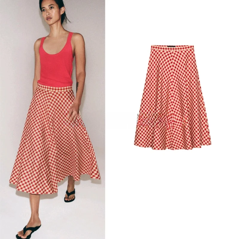 

Новинка весенней коллекции: Женская винтажная юбка миди А-силуэта с клетчатым узором, на молнии, с подолом, из полиэстера, с эффектом потертости